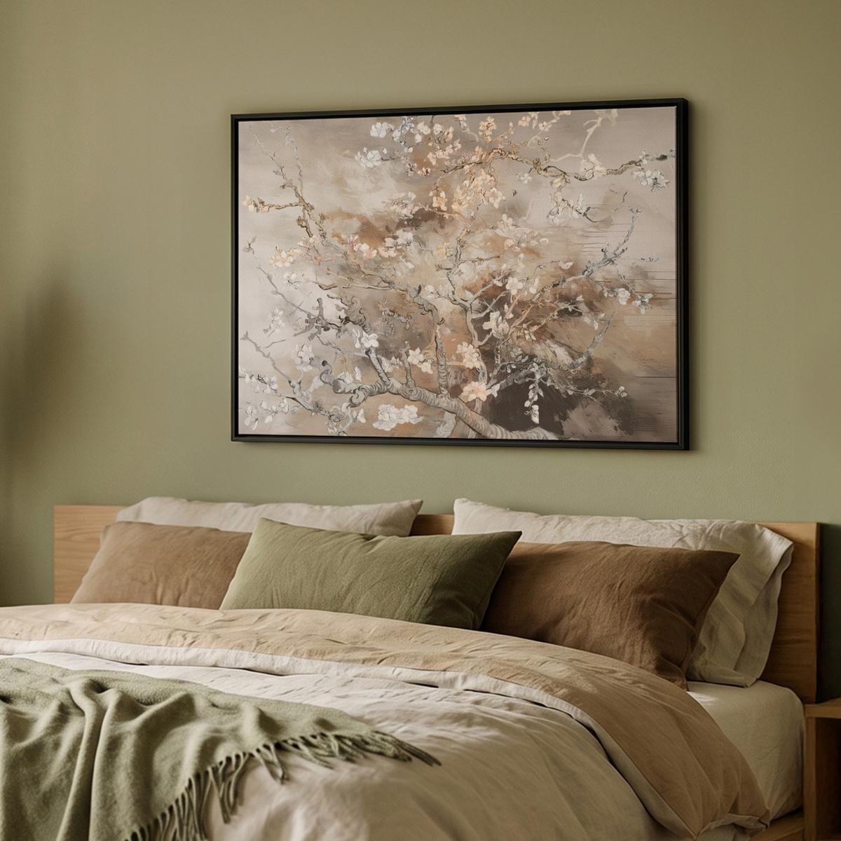 LEINWAND Bilder mit Rahmen - Mandelblüte - Kunst - Van Gogh - Beige - Abstrakt - 100x70 - Braun, Textil (100/70cm) - MuchoWow