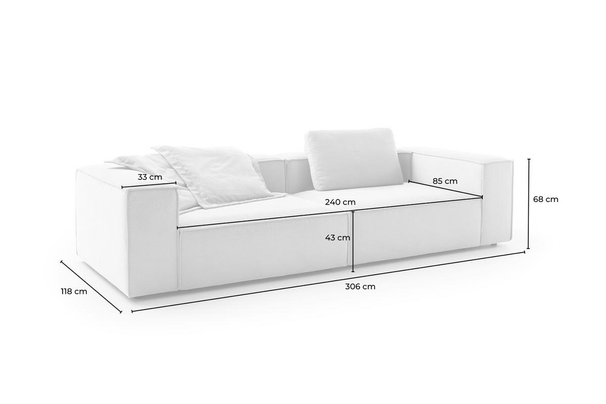SOFA CARMO Grün Cord - Schwarz/Olivgrün, Kunststoff/Textil (306/68/118cm) - KAWOLA