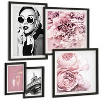 BILDER SET 5er Set - 50x50 cm & 20x30 cm & 40x60 cm Schwarzer Rahmen - Porträts, Eiffelturm-Slogans - Schwarz, Kunststoff (40/60cm) - TULUP