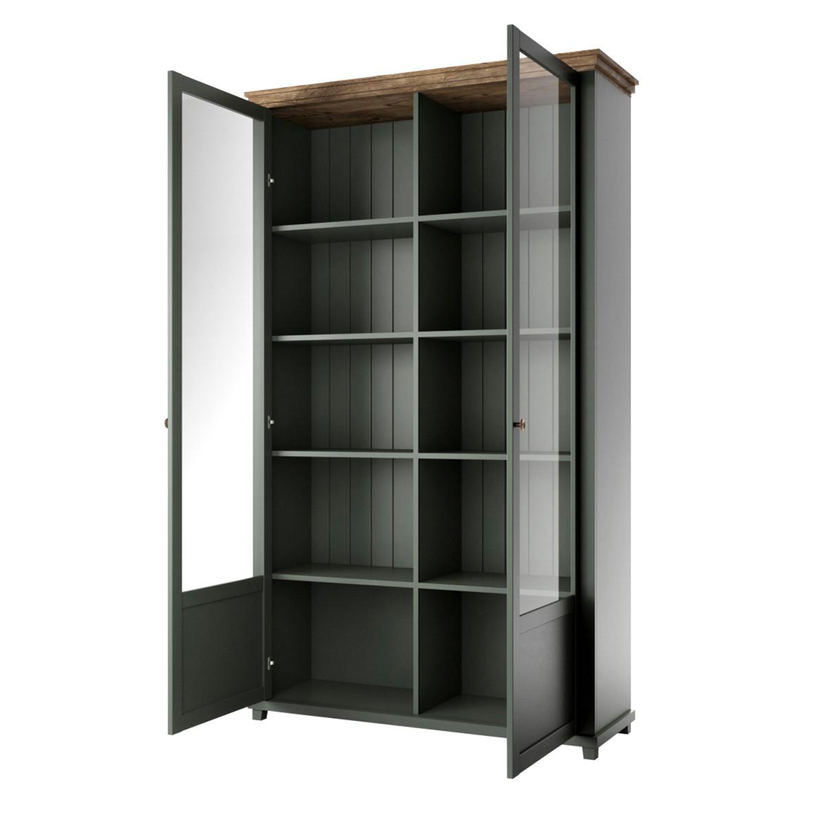 GESCHIRRSCHRANK Martin Grün und Holz - Grün, Holzwerkstoff (126/200/42cm) - Petits-meubles