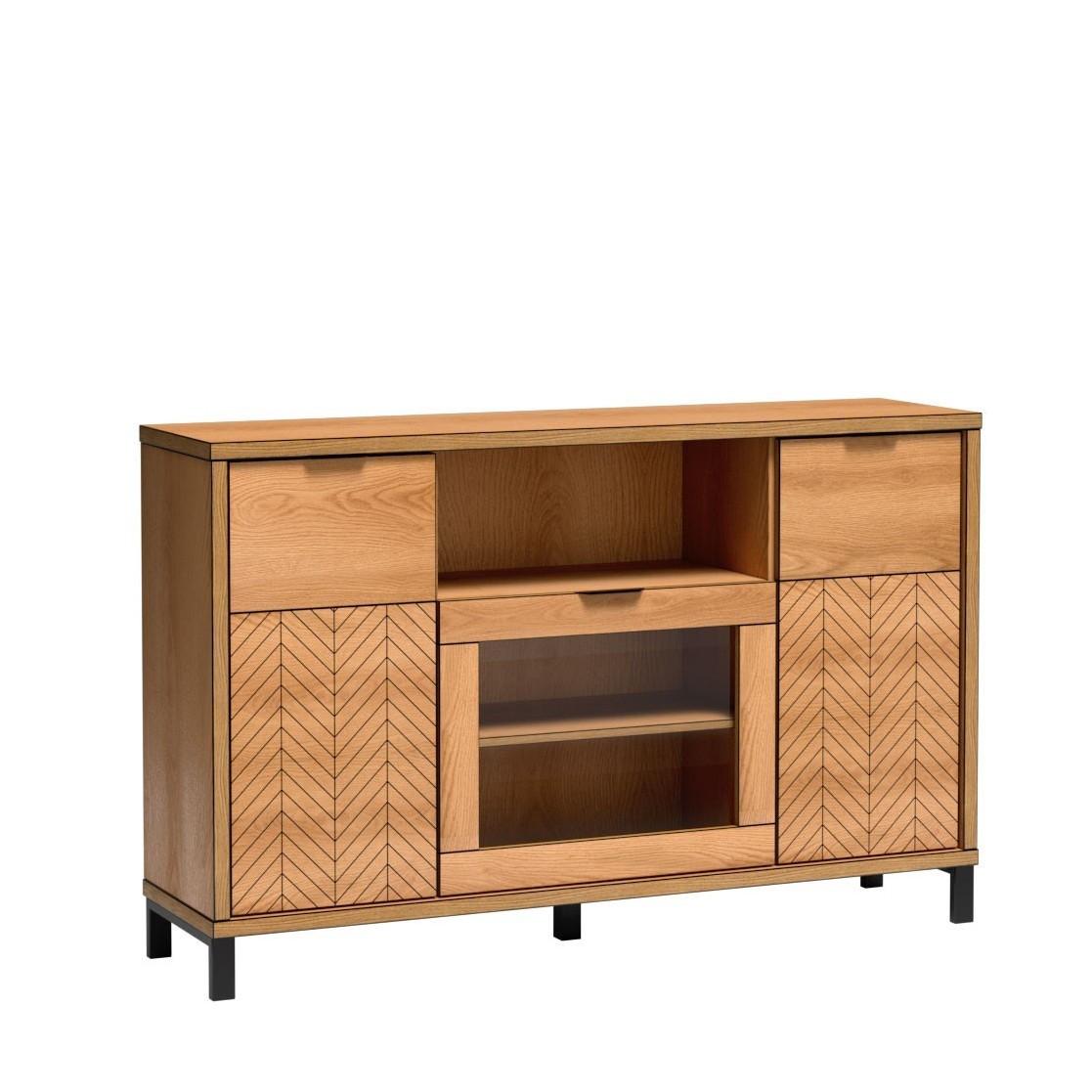 KOMMODE CARINI 158/90/40,6cm mit Schubladen 3 Türen Eichefarben - Eichefarben, Holzwerkstoff (158/90/40.6cm) - MASSENO