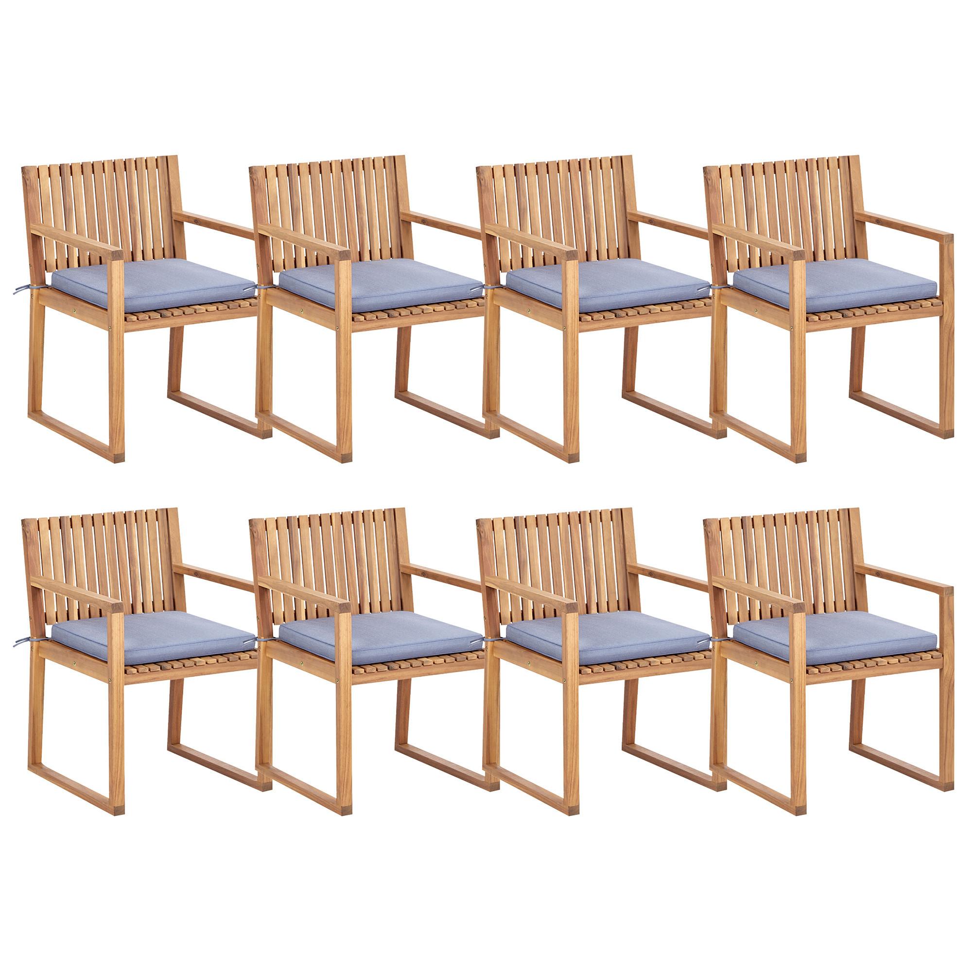 GARTENSTUHL 8er Set Blau Sassari II - Hellbraun/Blau, Holz (54/80/59cm) - Beliani