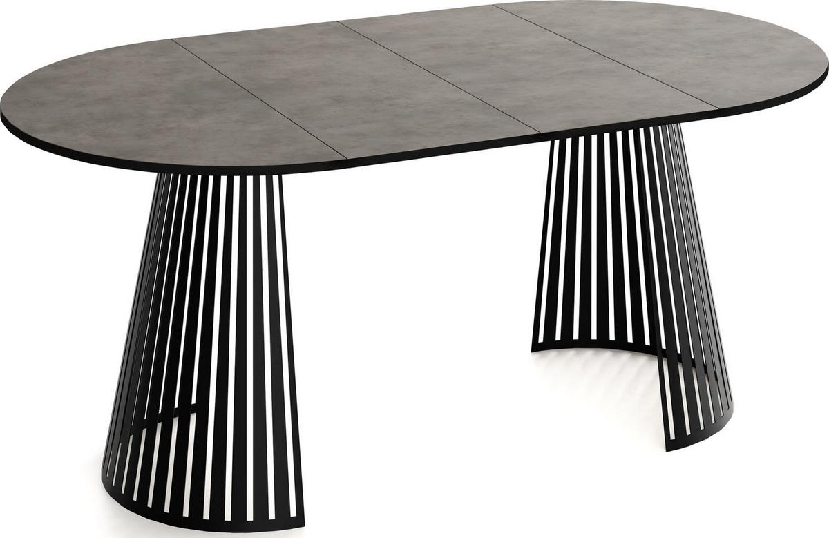ESSTISCH Naro rund ausziehbar mit Schwarzem Lamellen-Metallgestell, Beton-Optik Dunkelgrau 100-180/100/76 cm - Dunkelgrau/Schwarz, Holzwerkstoff/Metall (100/176/76cm) - WFL GROUP