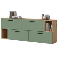 SIDEBOARD grün, Eiche Artisan 176 cm, Kommode hängend / stehend - Schwarz/Eiche Artisan, Holzwerkstoff/Kunststoff (176/65/34cm) - Inn.Furn