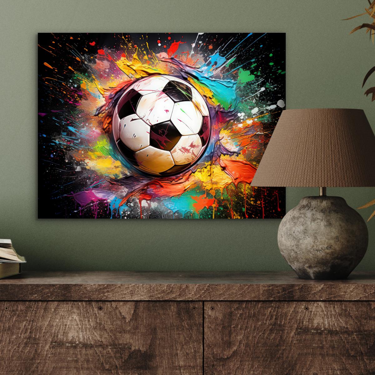 METALLBILD Fußball - Farbe - Farben - Schwarz - Weiß 40x30 cm - Weiß, Metall (40/30cm) - MuchoWow