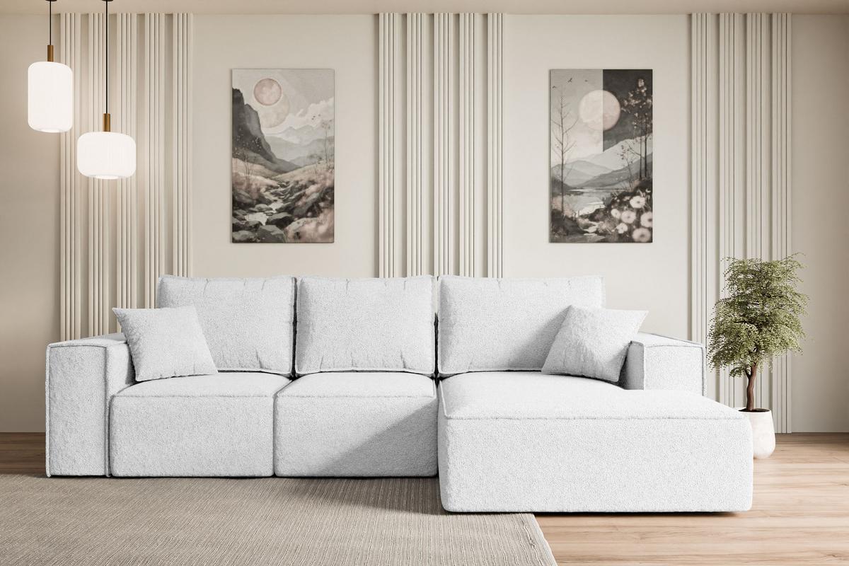 ECKSOFA mit Schlaffunktion und Bettkasten SERRA-L-S - 266x161x87 cm Weiß Bouclé - Schwarz/Weiß, Holzwerkstoff/Kunststoff (266/161cm) - ALTDECOR