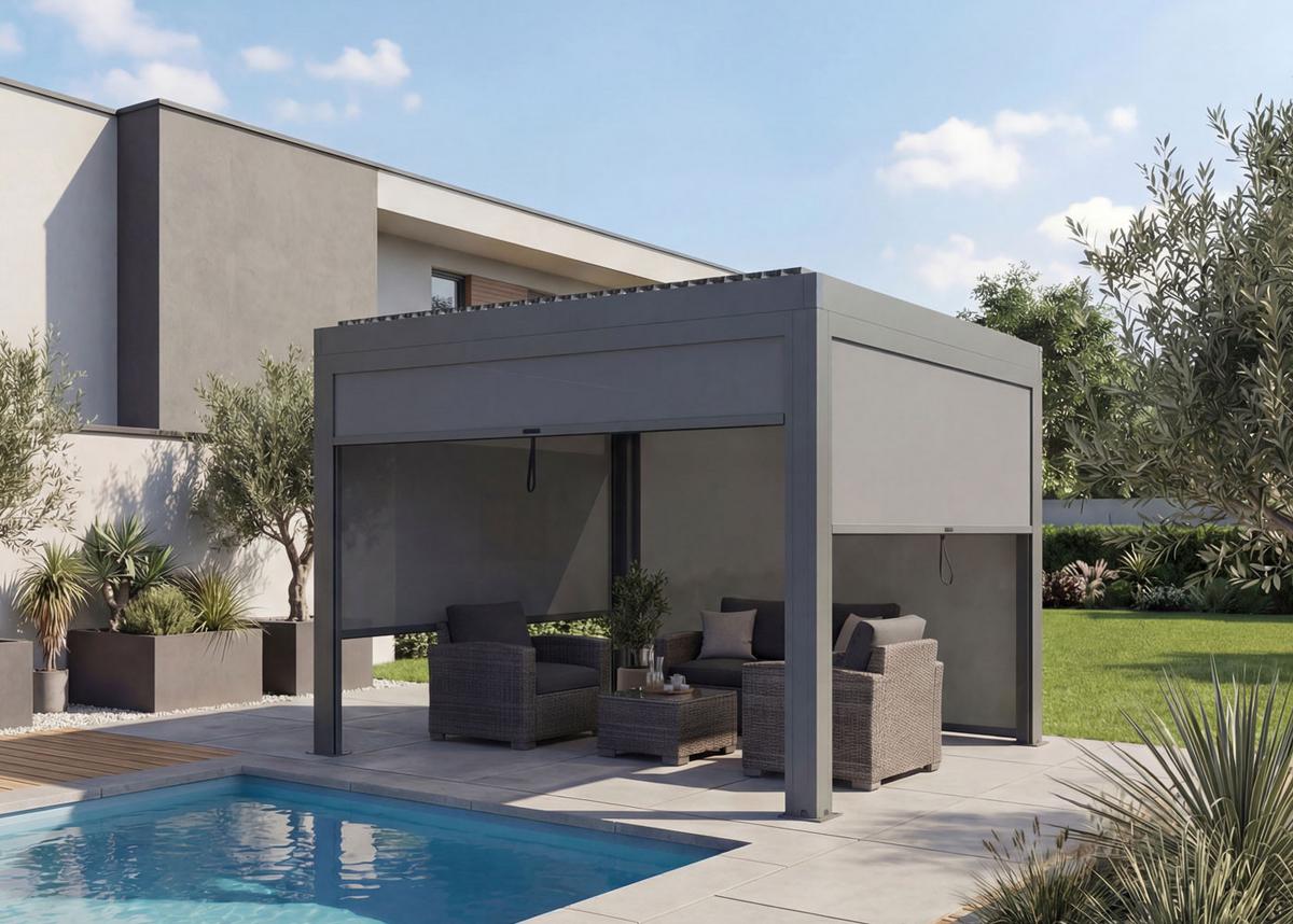 PERGOLA MIT SEITENWAND Anthrazit - Anthrazit, Metall (300/220/300cm) - MCW