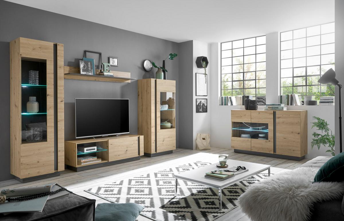 SIDEBOARD Eiche Artisan, Graphit grau 138 cm, Kommode mit Schubladen - Eiche Artisan/Grau, Holz/Holzwerkstoff (138/91/40cm) - Furn.Design