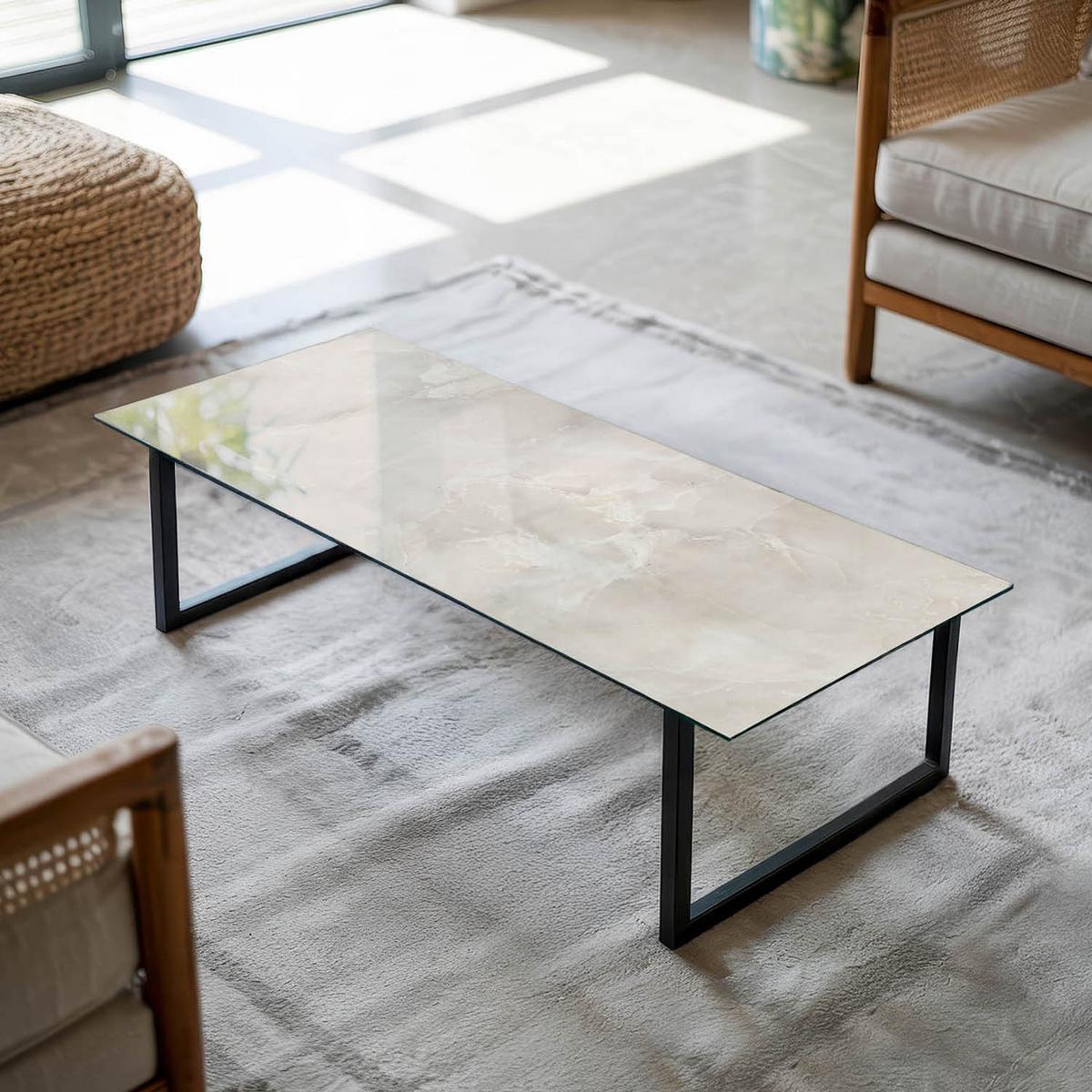 TISCHPLATTE 125x50 cm Marmorstrukturmuster - Creme, Glas (0.4/125/50cm) - TULUP