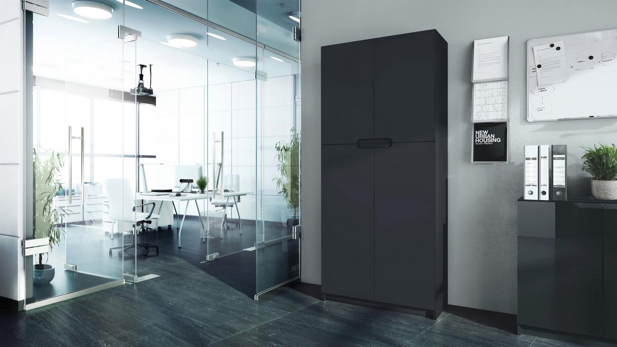 BÜROSCHRANK Logan Fronten in Schwarz matt - Schwarz, Holzwerkstoff (82/184/37cm) - Vladon