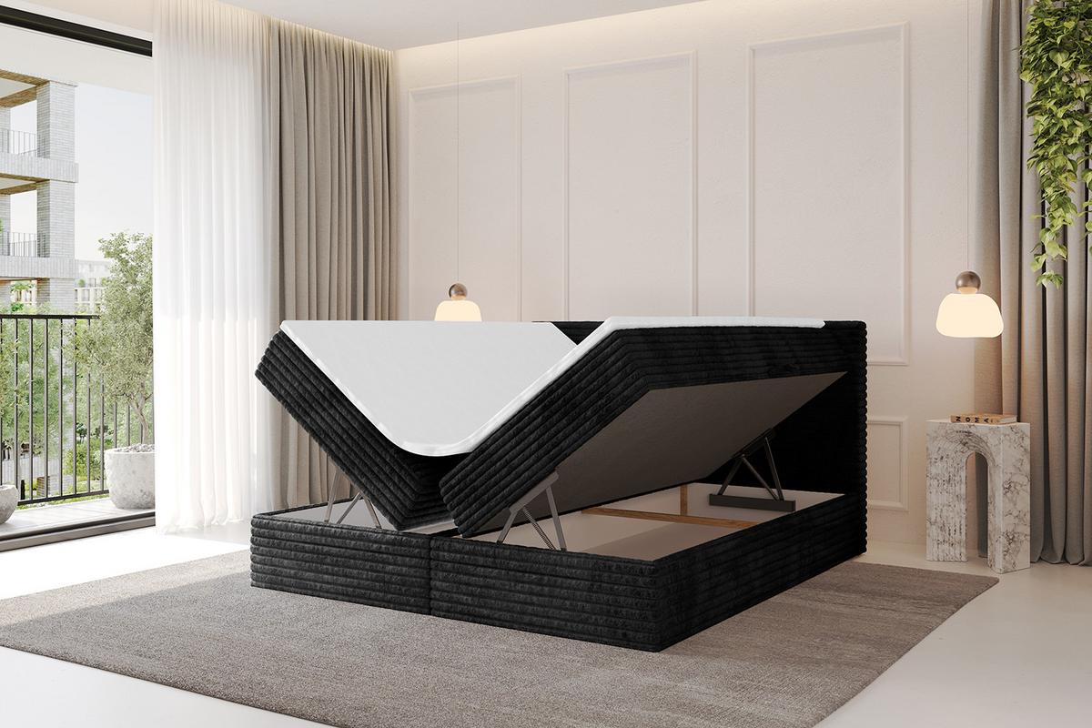 BOXBETT mit Matratze H4 und Lattenrost - TOLO-v1 - 180x200 Cord - Schwarz - Schwarz, Holzwerkstoff (180/200cm)