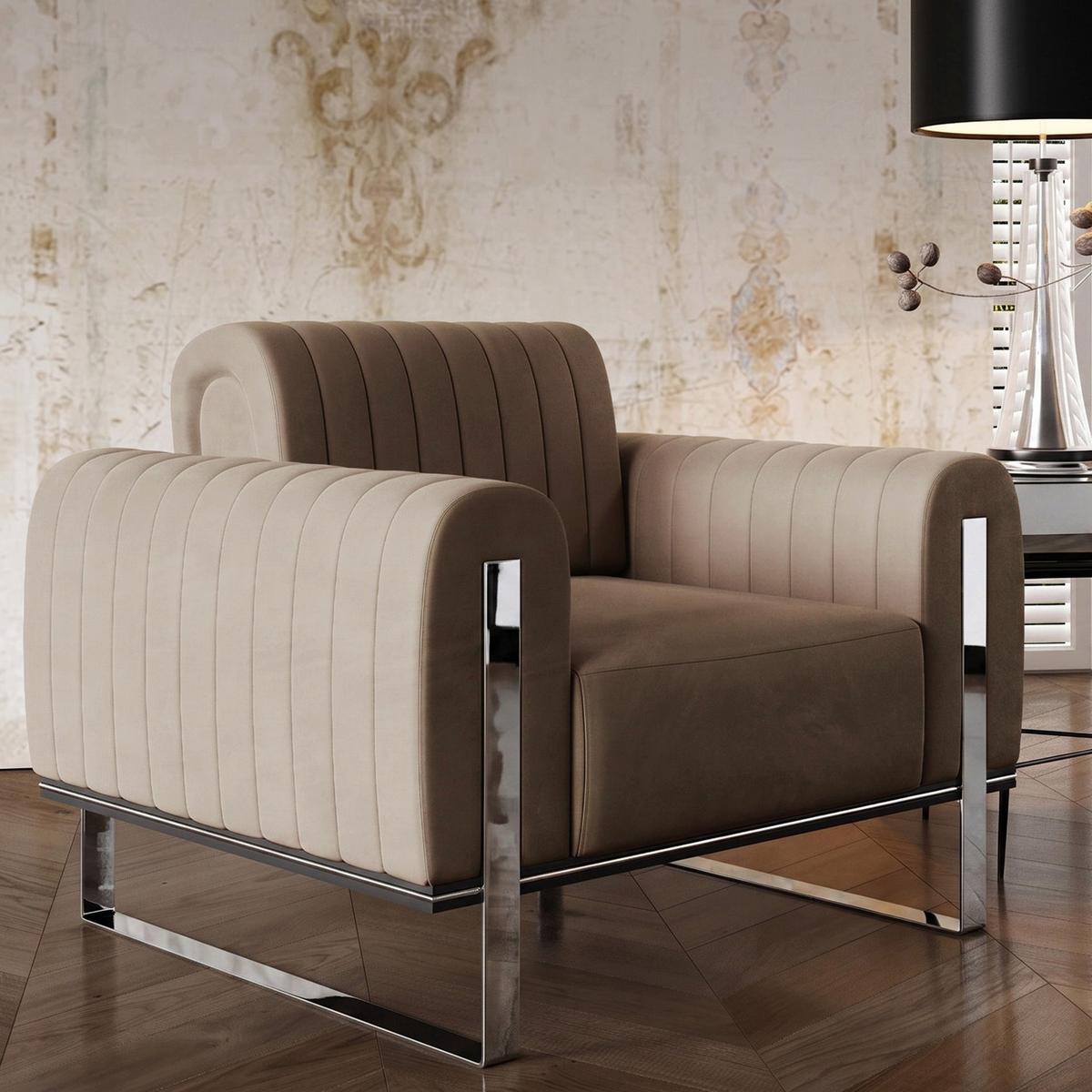 SESSEL Parissa 106 cm - Beige/Silberfarben, Holz/Metall (106/79/92cm) - Selsey