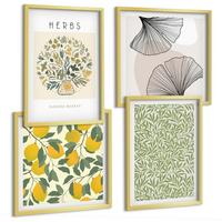 BILDER SET 4er Set - 50x50 cm & 40x60 cm Goldrahmen - Zitronenkräuter und -blätter - Goldfarben, Kunststoff (50/50cm) - TULUP