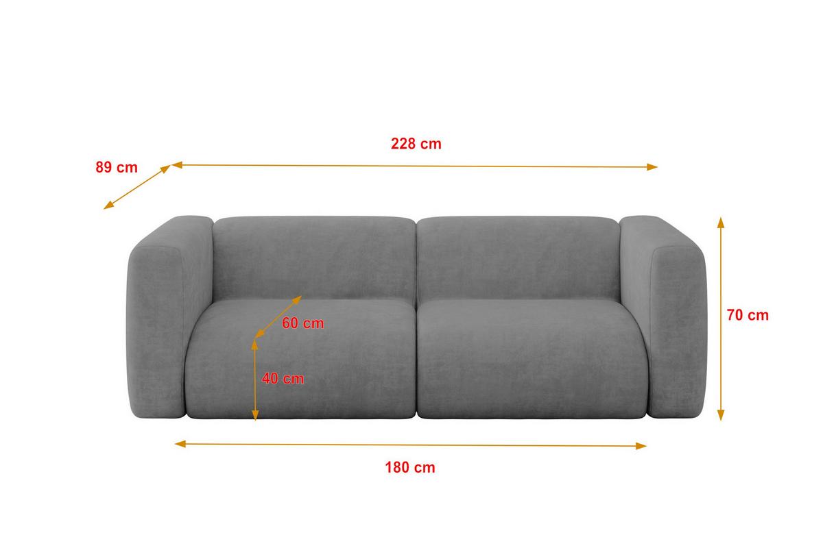 MODULARES Sofa 2-SITZER MIRA-S1 228x89x70 Grau cm Velours - Schieferfarben/Schwarz, Holzwerkstoff/Kunststoff (228/70/89cm) - ALTDECOR