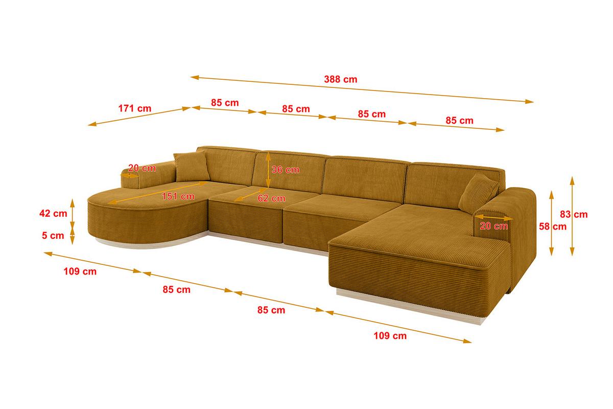 WOHNLANDSCHAFT ARRIO-U2 303x171x83 cm Currygelb - Currygelb, Holzwerkstoff/Textil (388/83/171cm) - ALTDECOR