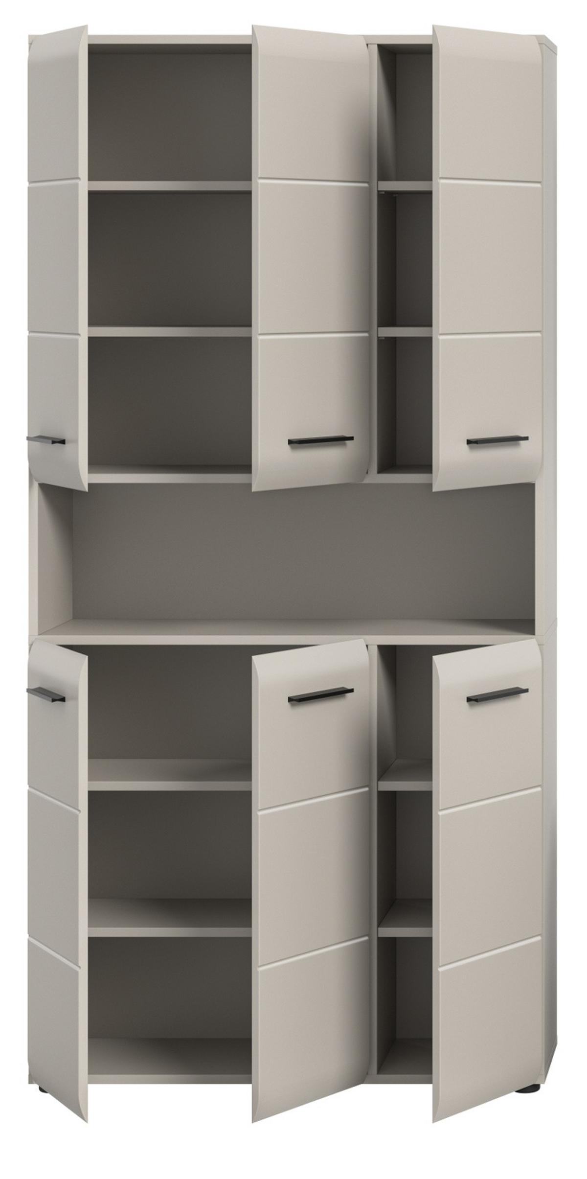 HOCHSCHRANK Kaschmir 90 x 185 cm, Badschrank XL 6-türig - Kaschmir/Schwarz, Holzwerkstoff/Kunststoff (90/185/30cm) - Inn.Furn
