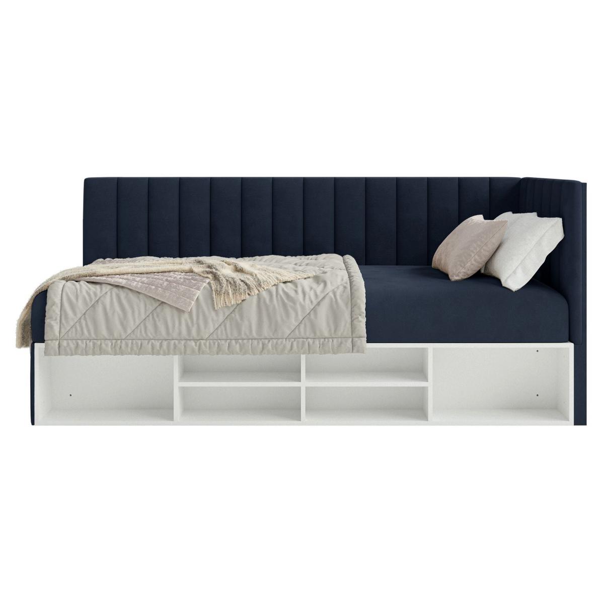 JUGENDBETT Ventrio Dunkelblau Easy-Clean-Samtbezug 90x200 cm - Graphitfarben, Holz/Textil (90/200cm) - Selsey