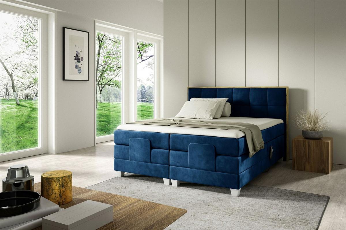 BOXSPRINGBETT Elektrisch Henry - Blau, Holzwerkstoff/Textil (140/200cm) - Fun Möbel
