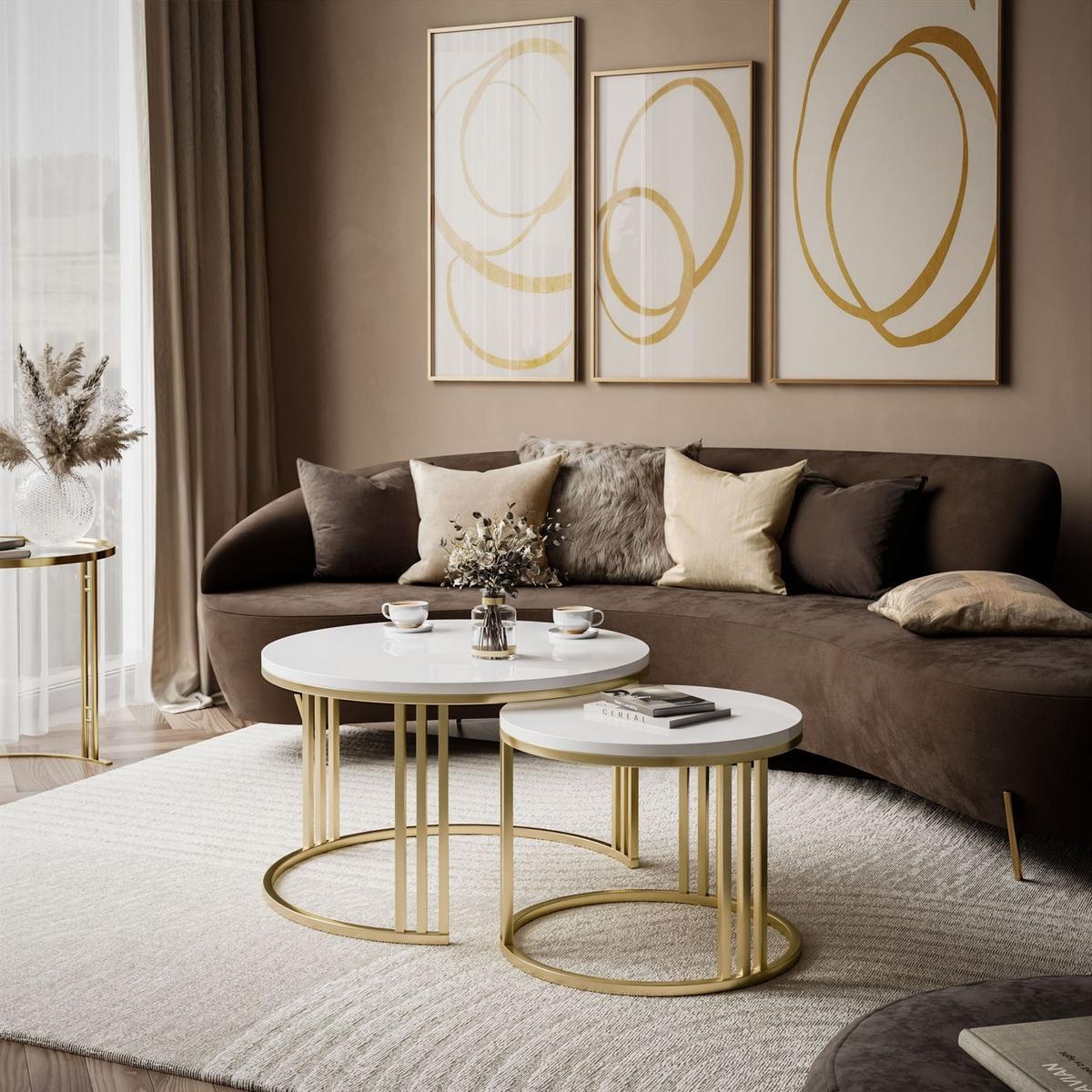 COUCHTISCH 2in1 LORI Hochglanz Gold gebürstet, gebürstetes Gold / weißer Glanz - Weiß, Metall (70/70/49cm) - Lookway
