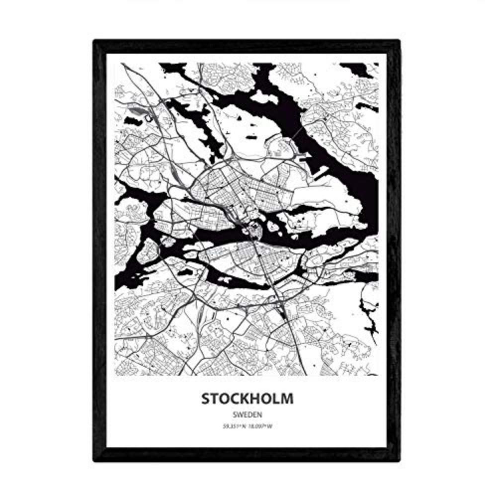 POSTER Stockholm - Schweden A4 Schwarzer Rahmen - Schwarz, Papier (29.7/5/21cm) - Nacnic
