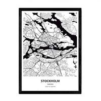 POSTER Stockholm - Schweden A4 Schwarzer Rahmen - Schwarz, Papier (29.7/5/21cm) - Nacnic