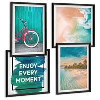 BILDER SET 4er Set - 50x50 cm & 40x60 cm Schwarzer Rahmen - Inspiration für ein Fahrrad mit Seeboot - Schwarz, Kunststoff (50/50cm) - TULUP