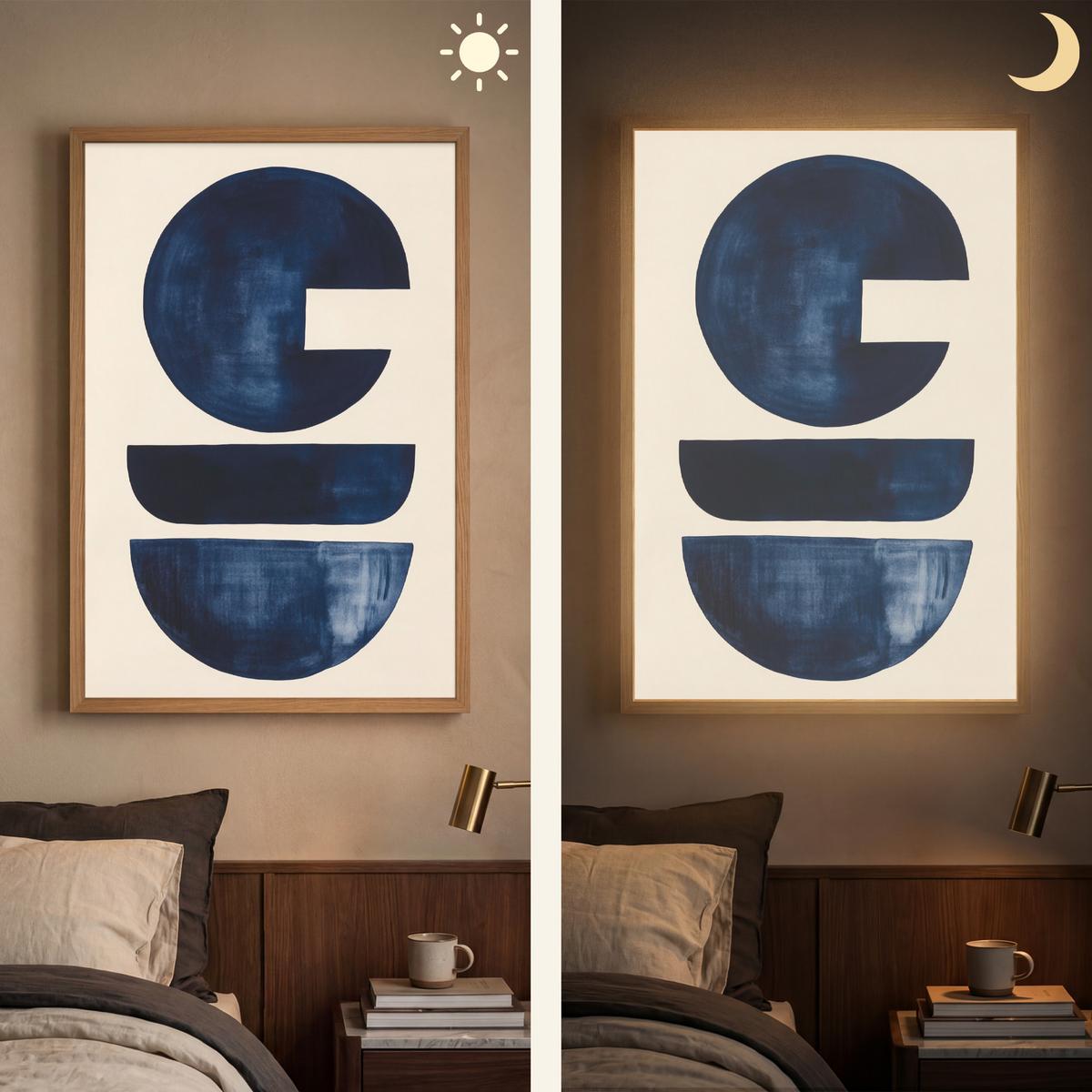 WANDLEUCHTE MIT AKKU Formen - Blau - Abstrakt 60x90 cm - Dunkelblau, Holzwerkstoff (60/90/8cm) - OnlyWow