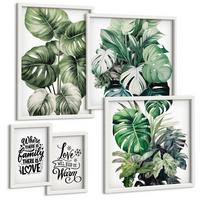 BILDER SET 5er Set - 50x50 cm & 20x30 cm & 40x60 cm Weißer Rahmen - Gemalte Abstraktionen der Natur - Weiß, Kunststoff (40/60cm) - TULUP