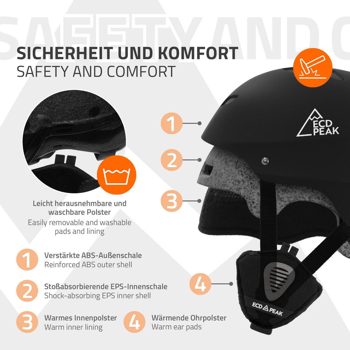 SKIHELM für Herren und Damen Snowboardhelm robust Schwarz L 58-61 cm - Schwarz, Kunststoff (30/24cm) - ECD-Germany