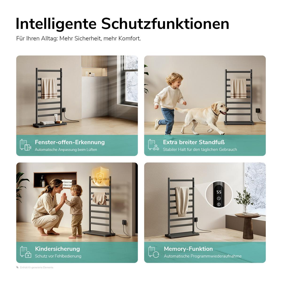 HANDTUCHHEIZKÖRPER elektrischer Tragbare Anthrazit 285 W 53/100/26 cm - Anthrazit, Metall (53/100/26cm) - EMKE