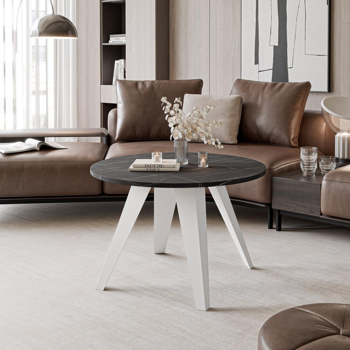 COUCHTISCH FERRO 75/50 cm runden, Weiß / Grigia Pietra (Steingrau) - Weiß/Grau, Metall (75/75/50cm) - Idohome