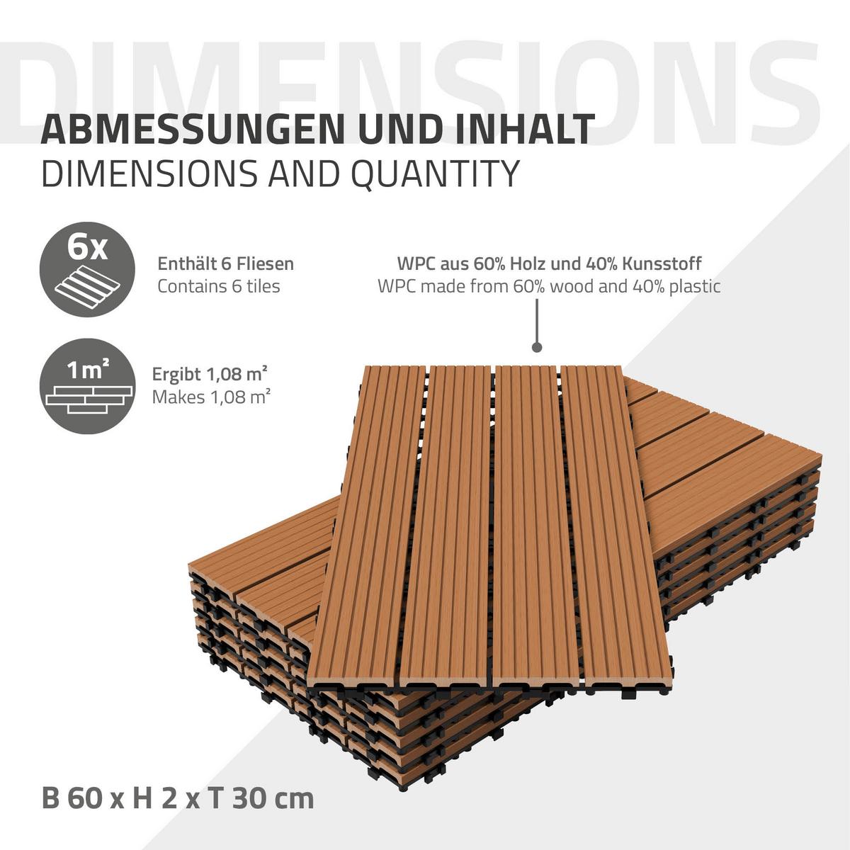 TERRASSENFLIESE Hellbraun 12 Stück - Hellbraun, Holzwerkstoff (60/30/2cm) - ECD-Germany