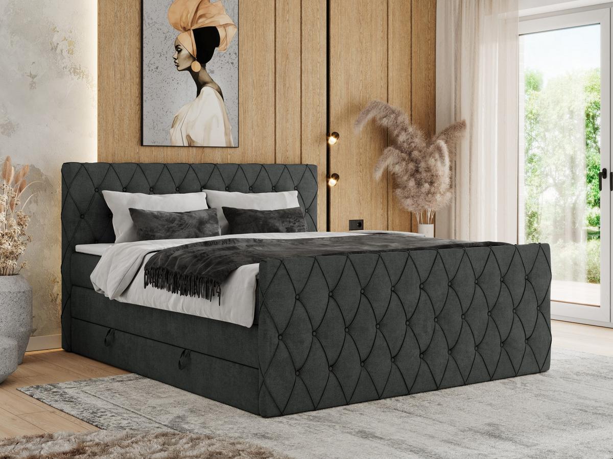 BOXSPRINGBETT MIREN KING DUO 200/200 Dunkelgrau Struktur - H3 - Dunkelgrau, Holz/Textil (200/200cm) - MKS
