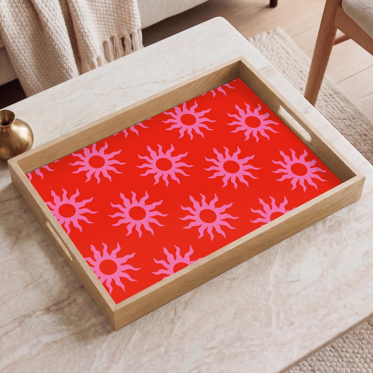 TABLETT Sonnen - Rot - Rosa - Muster - Sommer 50x35 cm - Rot, Holz (50/5/5cm) - OnlyWow