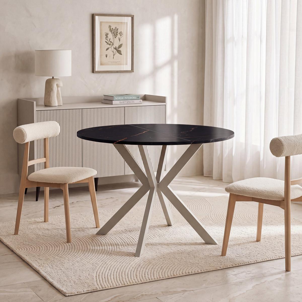 ESSTISCH Valio rund oval ausziehbar verlängerbar mit Metallbeinen in Kaschmir Grau, Schwarz Marmor Kupfer 100-130/100/76 cm - Kaschmir/Beige, Holzwerkstoff/Metall (100/130/76cm) - WFL GROUP