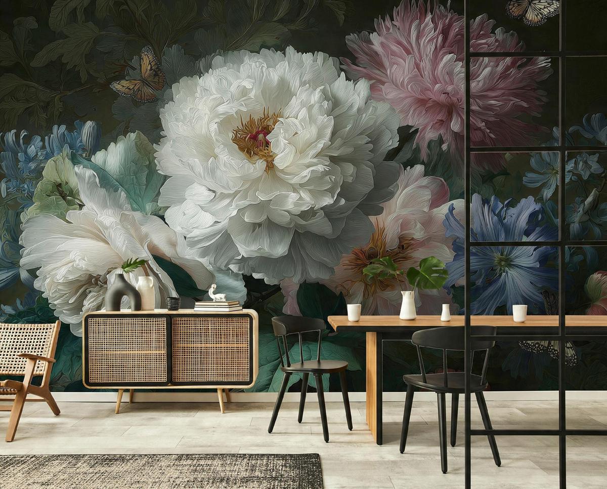 FOTOTAPETE Blumen Vintage Schwarz Schlafzimmer 400x280 - Multicolor, Papier (400/280cm) - Wallarena