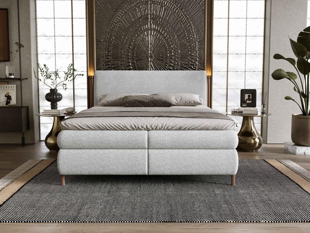 BOXBETT Evia - H3 - Hellgrau/Braun, Holzwerkstoff/Textil (160/200cm) - MIRJAN24