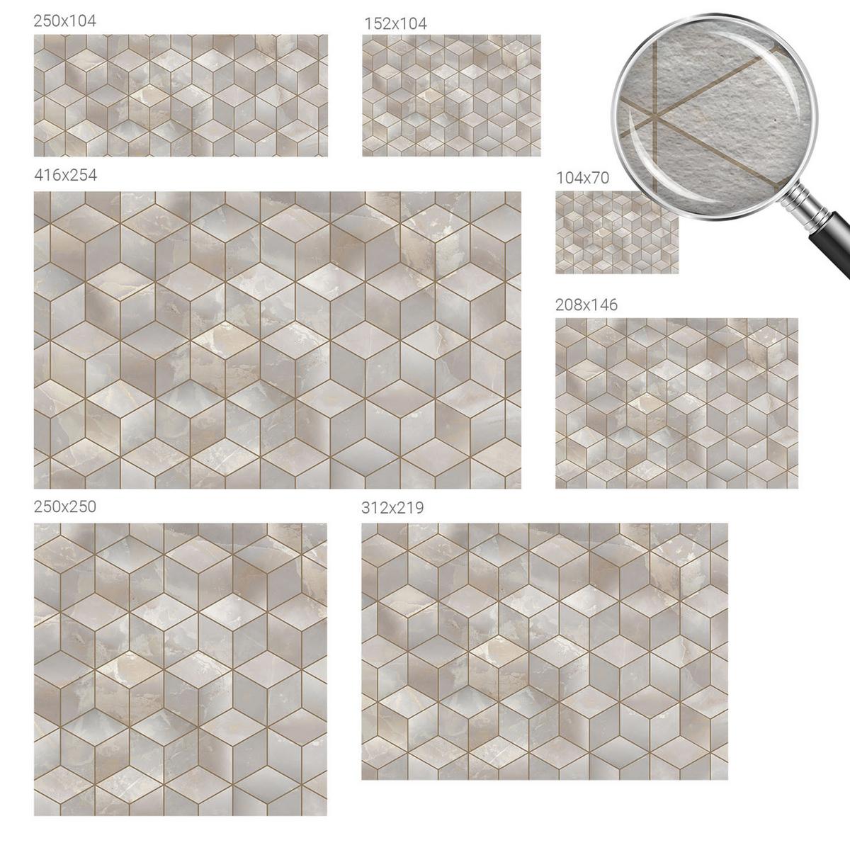 FOTOTAPETE 104x70 cm - Geometrisches Mosaik - Grau, Textil (104/70cm) - Wallfluent