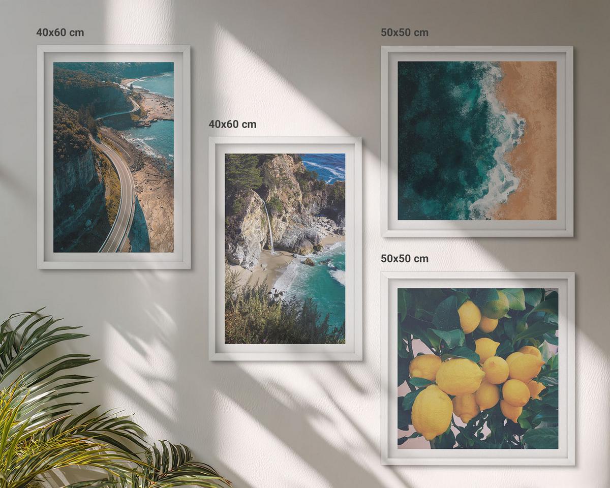 BILDER SET 4er Set - 50x50 cm & 40x60 cm Weißer Rahmen - Meerstrand Zitronen Berge - Weiß, Kunststoff (50/50cm) - TULUP