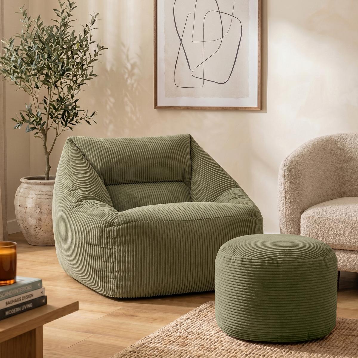 SITZSACK Sessel Natalia mit Sitzpouf - Salbeigrün, Textil (97/73/84cm) - icon