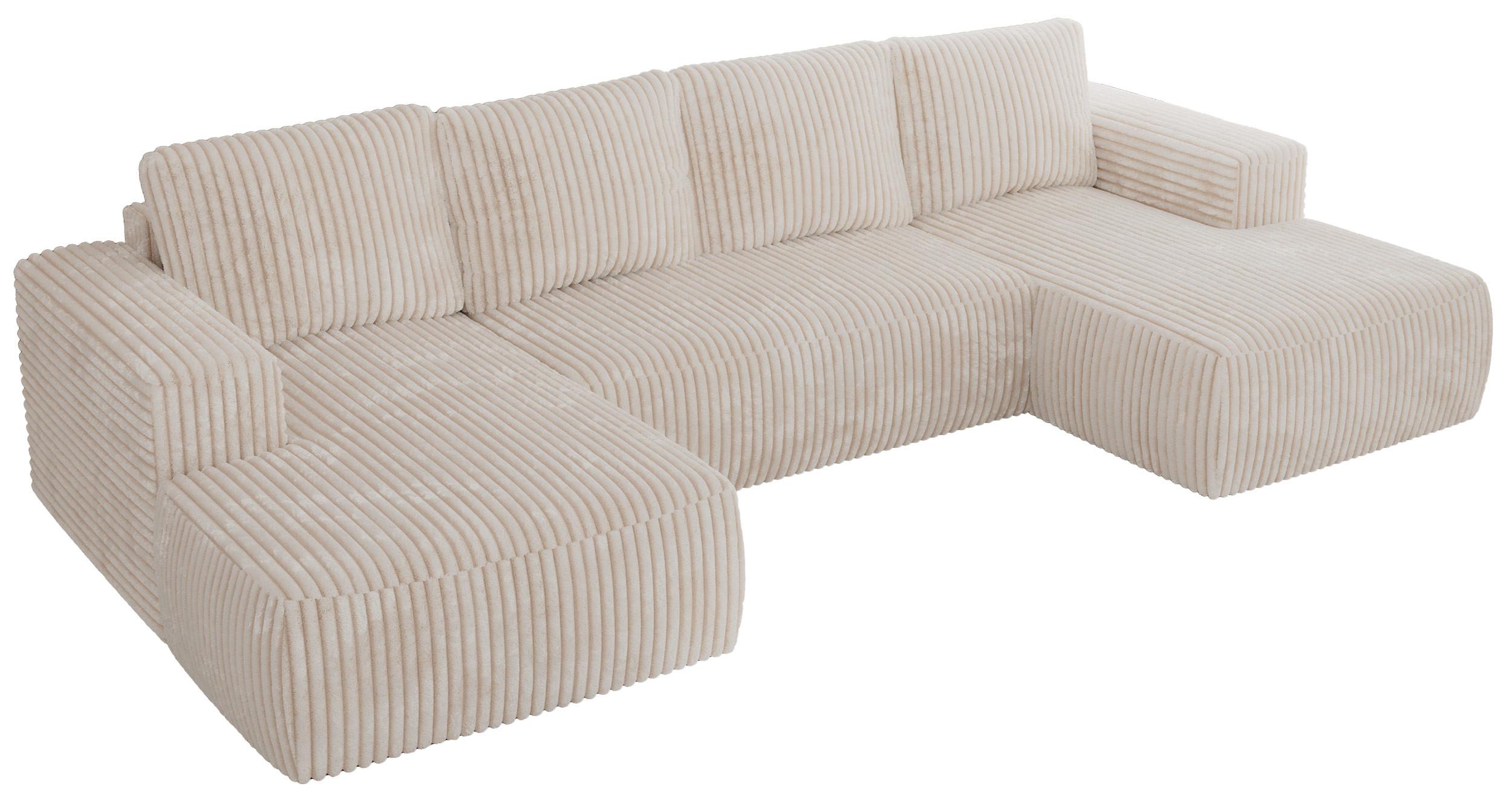 WOHNLANDSCHAFT TRENTINO U Beige Cord - Beige/Schwarz, Kunststoff/Textil (334/91/163cm) - MKS