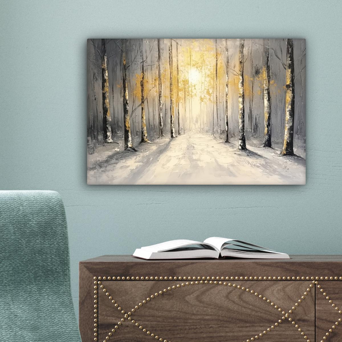 LEINWANDBILD Winter - Abstrakt - Schnee - Natur - Sonne Deko Schlafzimmer 30x20 cm - Grau, Textil (30/20cm) - MuchoWow