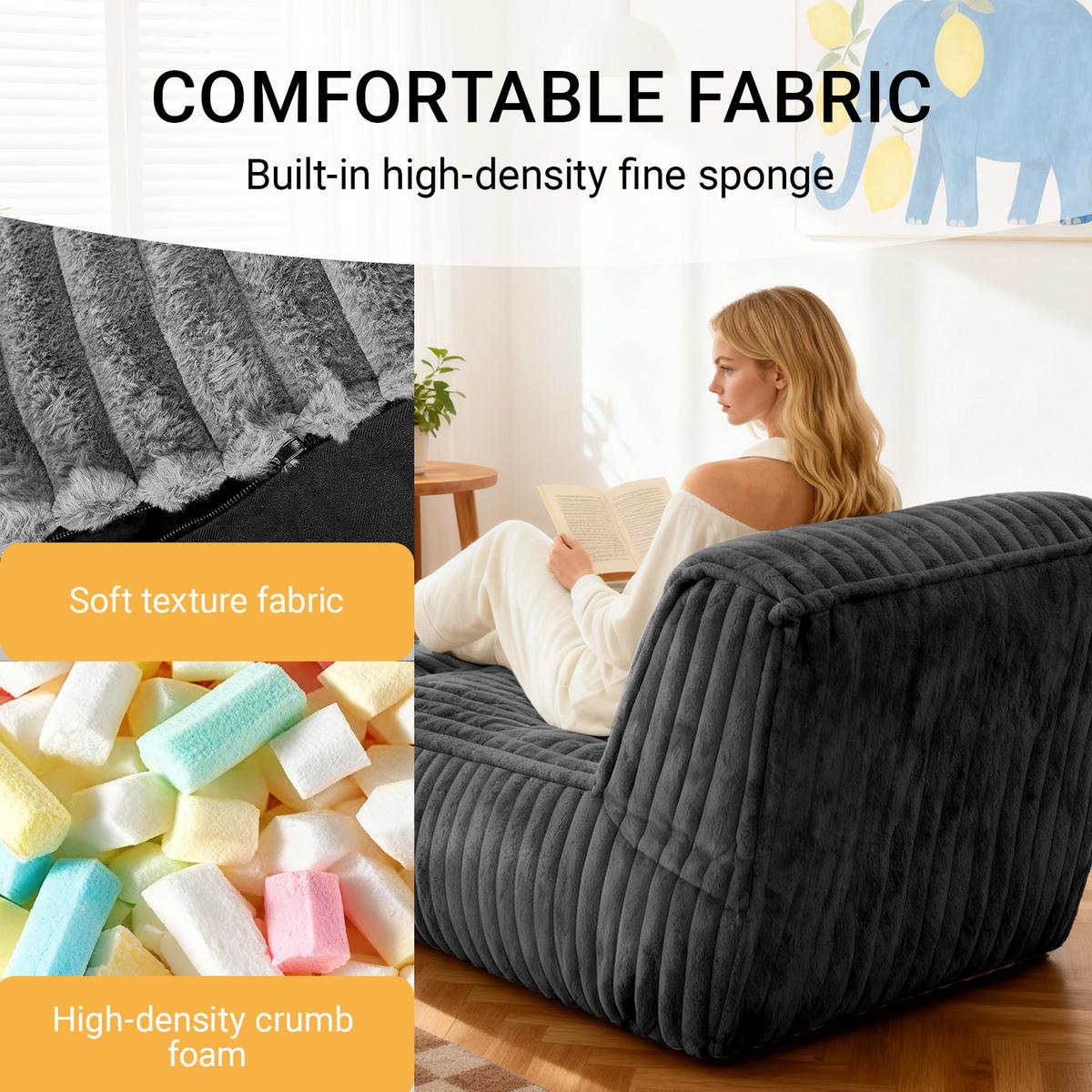 SESSEL MIT HOCKER aus Kordsamt modular und ergonomisch gepolstert - Dunkelgrau, Textil (160/66/80cm) - Urban Meuble