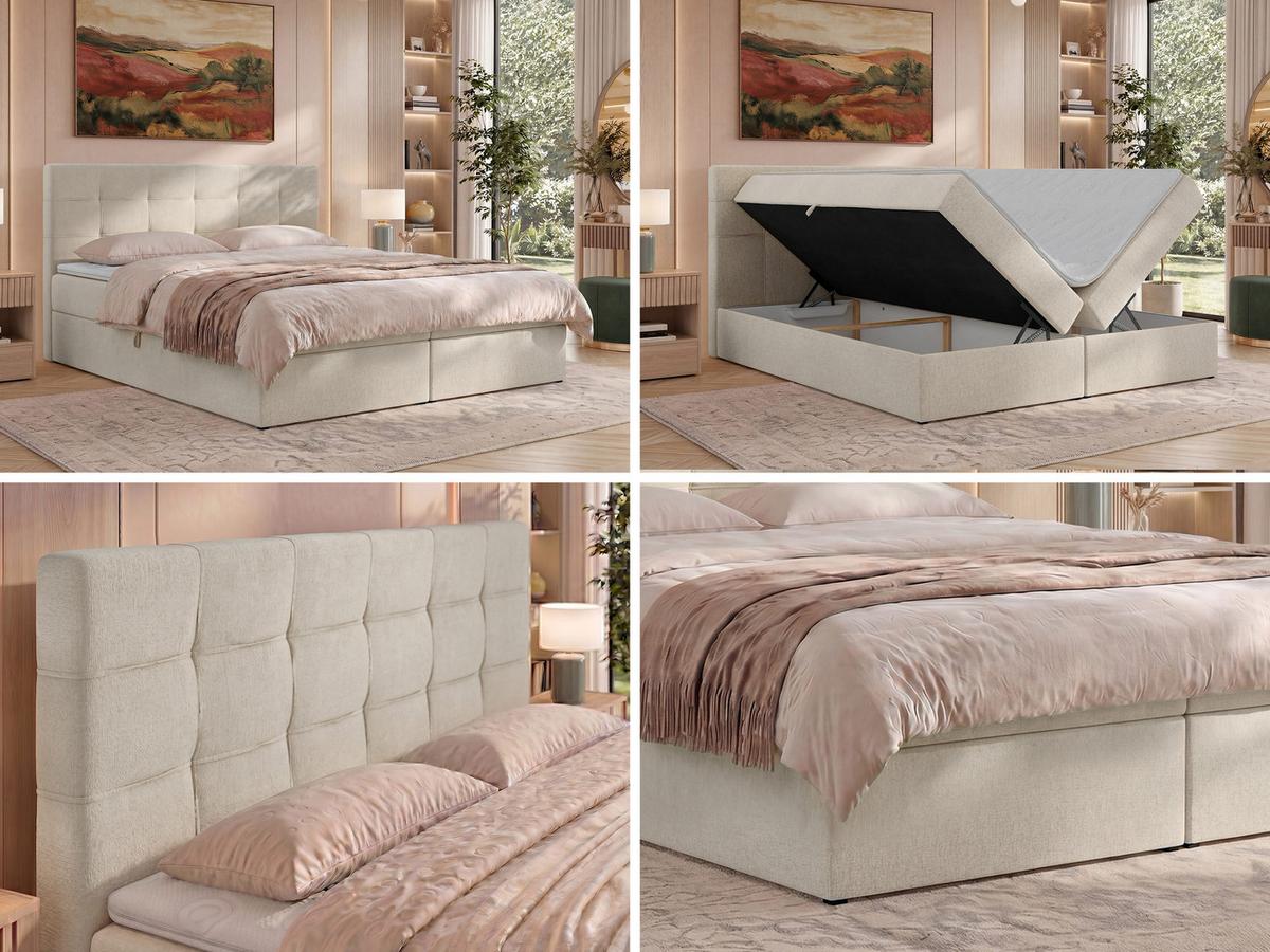 BOXBETT SOLVEN 140/200 - Creme Jersey - Topper T25 - H3 - Creme/Schwarz, Kunststoff/Textil (140/200cm) - MKS