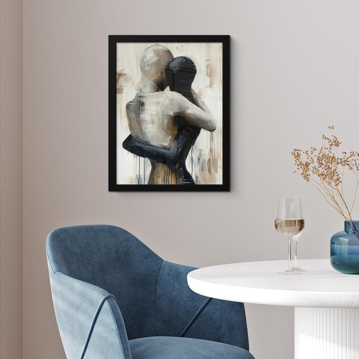 POSTER MIT RAHMEN Abstrakt - Liebe - Schwarz und weiß - Modern Bilderrahmen 30x40 cm - Schwarz, Papier (30/40cm) - MuchoWow