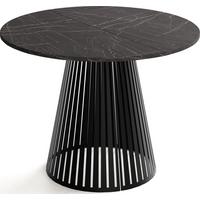 ESSTISCH Naro rund ausziehbar mit Schwarzem Lamellen-Metallgestell, Marmor Schwarz 100-180/100/76 cm - Anthrazit/Schwarz, Holzwerkstoff/Metall (100/176/76cm) - WFL GROUP