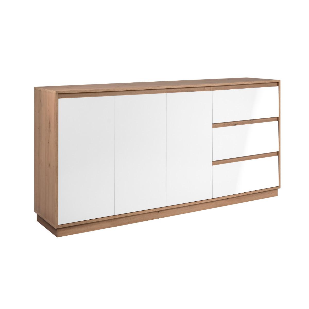SIDEBOARD mit 3 Türen und 3 Schubladen Hochglanz Weiß und Artisan-Eiche 178/40/88 cm - Weiß Hochglanz, Holzwerkstoff (40/88/41.5cm) - Calicosy