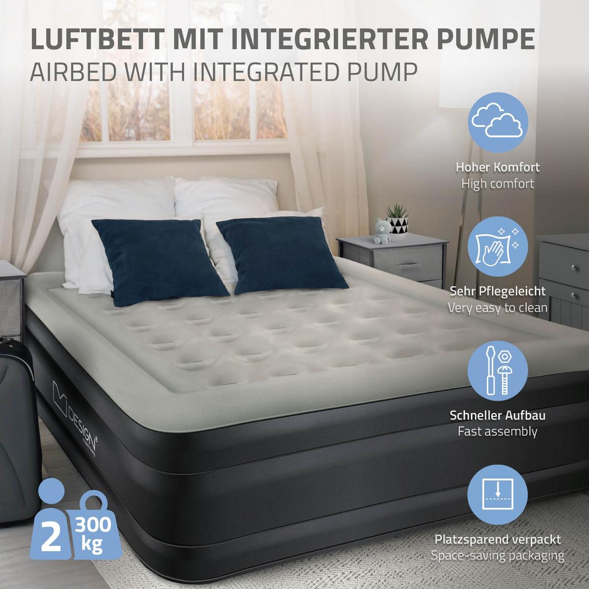 LUFTBETT in Grau 203x157x47 cm - Grau, Kunststoff/Textil (157/203cm) - ML-DESIGN