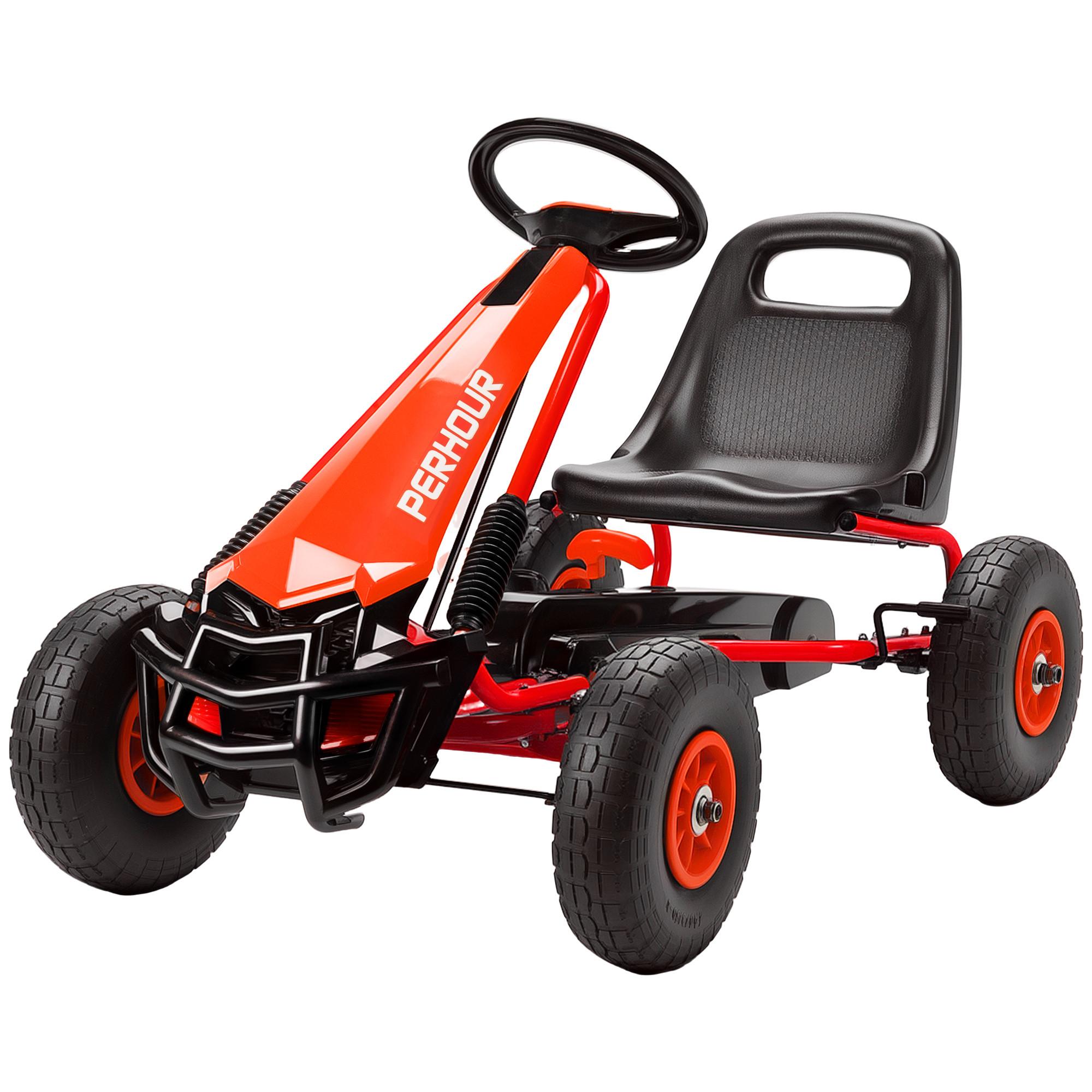 GOKART, Tretauto mit Handbremse, verstellbarem Sitz, Vor- und Rückwärtsgang - Rot, Metall (110/61/62cm) - AIYAPLAY
