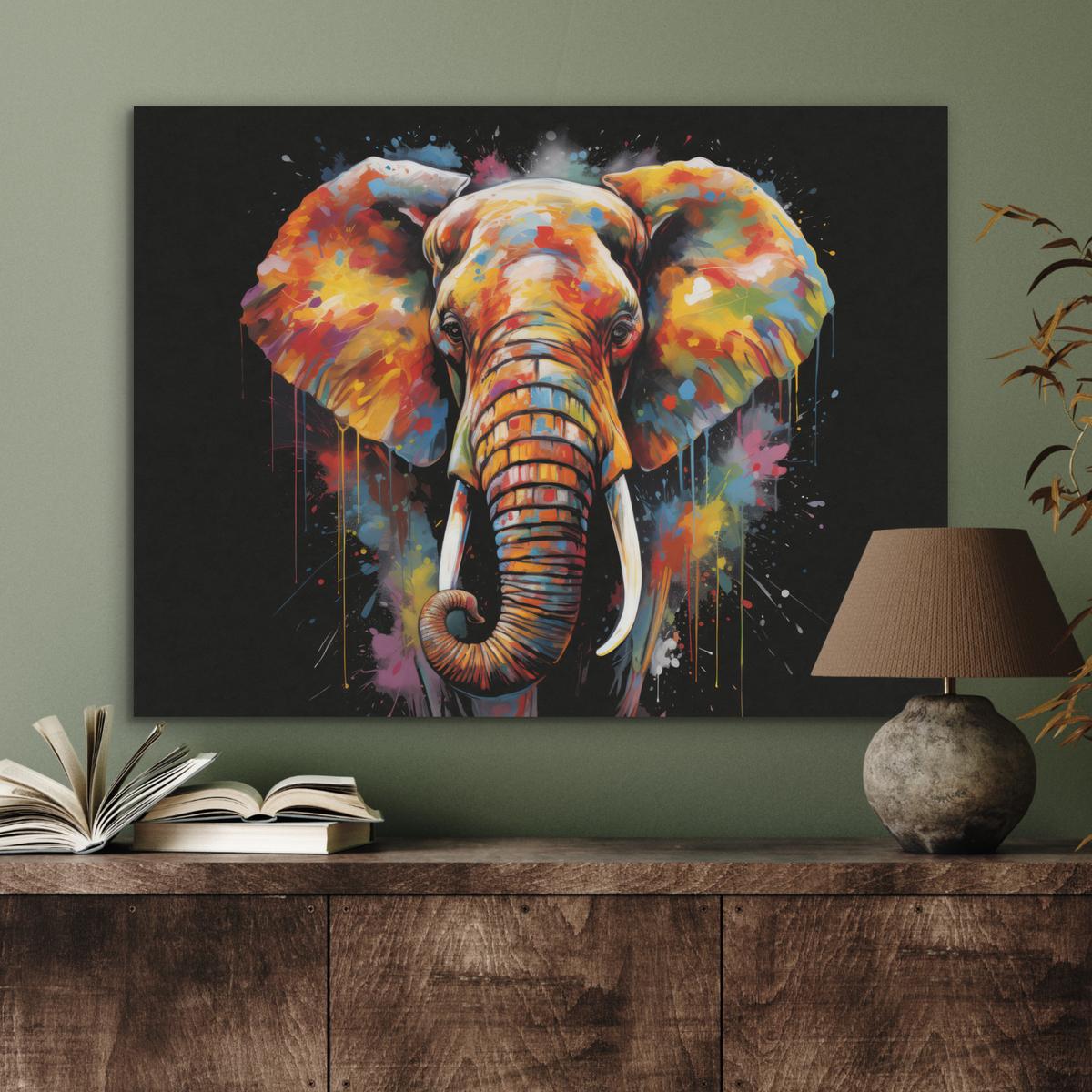 AKUSTIKBILD Elefant - Graffiti - Schwarz - Tiere - Farben Gemälde 80x60 cm - Schwarz, Kunststoff (80/60/0.9cm) - MuchoWow